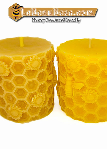 Bougie - Cylindre avec texture de nid d'abeille naturelle sur son côté cylindrique - 8 cm/3,25 po