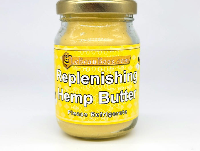 <h5>Replenishing Hemp Butter</h5><h2><span style="text-decoration:underline"><strong>Do you struggle with cracked heels, dry skin, eczema, or psoriasis? </strong></span></h2><p>Let Replenishing Hemp Butter be your go-to solution!</p><p>This especially formulated butter was designed to combat persistent dryness <br/>and cracking, thanks to its abundance of essential fatty acids like hemp<br/> oil.</p><p>Treat your skin to a protective and moisturizing boost, <br/>making it perfect for outdoor activities, gardening, farming, and tasks <br/>that involve water immersion.</p><p>Say goodbye to dryness and hello to nourished, replenished skin with Replenishing Hemp Butter.</p>