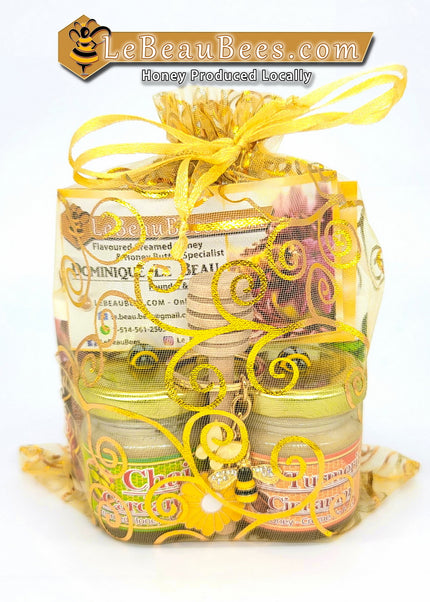 Petit Panier Gourmand B - 5 petites crème de miel + 2 Baumes à Lèvres + 1 porte clés + 1 petit honey dipper