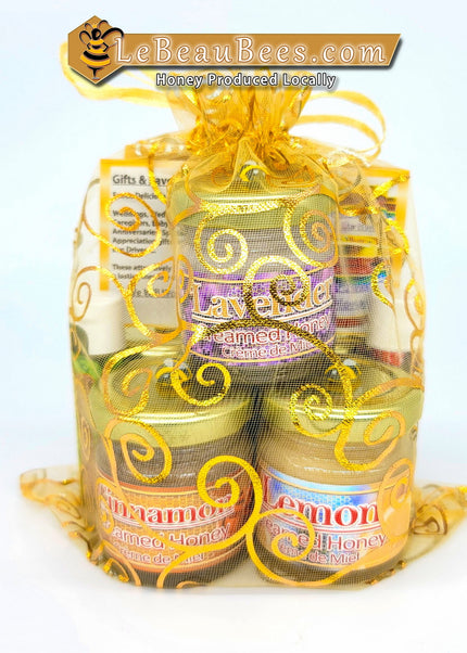 Petit Panier Gourmand B - 5 petites crème de miel + 2 Baumes à Lèvres + 1 porte clés + 1 petit honey dipper