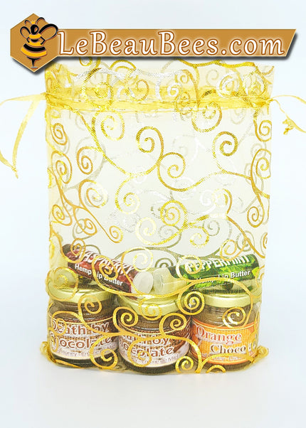 Petit Panier Gourmand- 3 petites crème de miel + 2 Baumes à Lèvres