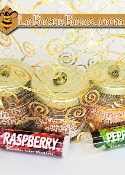 Petit Panier Gourmand- 3 petites crème de miel + 2 Baumes à Lèvres
