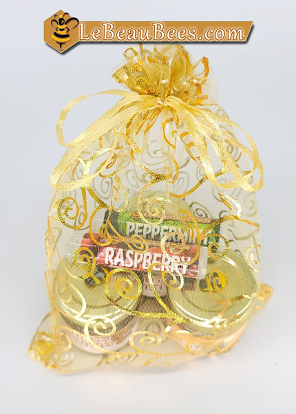 Petit Panier Gourmand- 3 petites crème de miel + 2 Baumes à Lèvres
